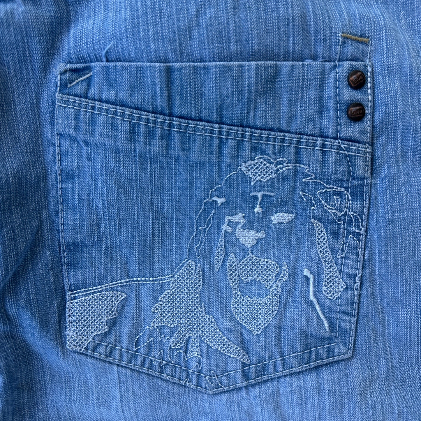 Shorts o Jorts vintage 5ive Jungle De Hombre Talla 36 Color Azul ClaroBordado De Leon Y2K