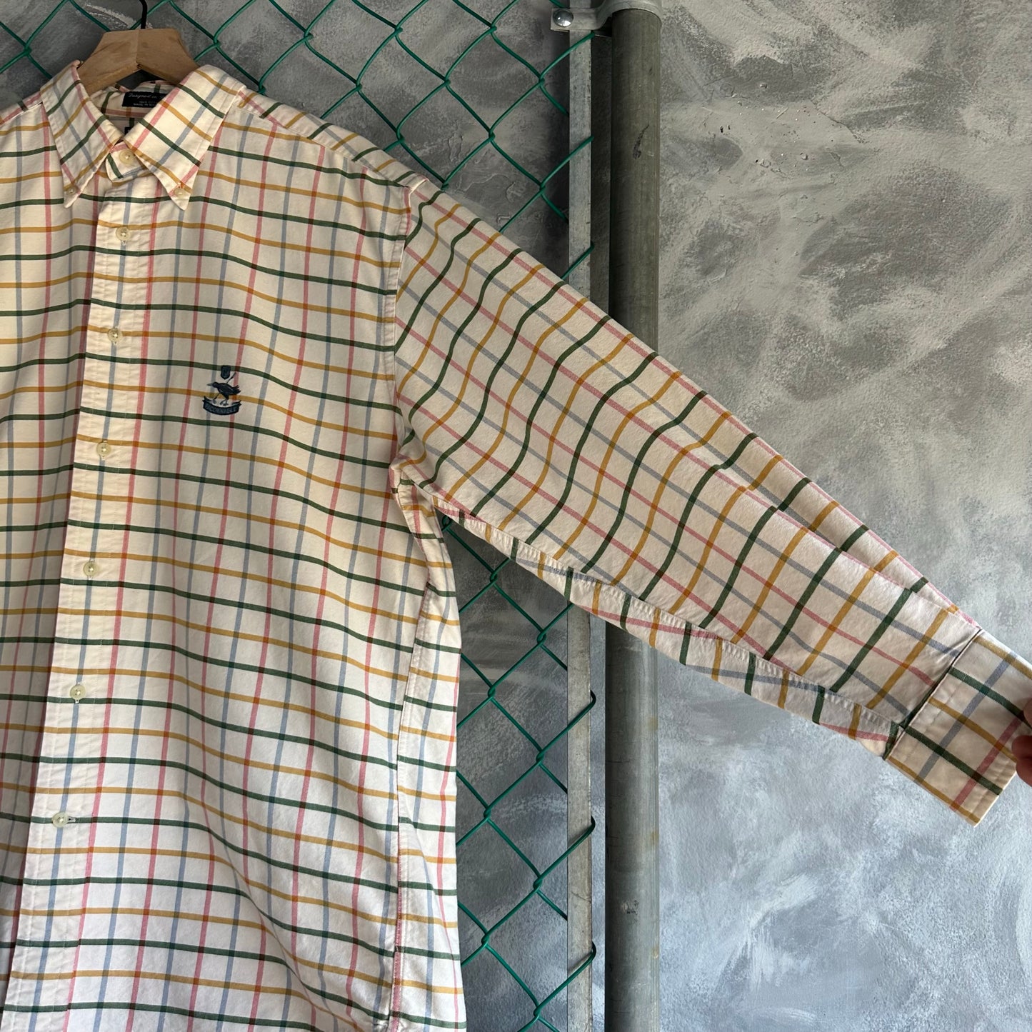 Camisa De Botones Faconnable De Hombre Talla L Color Crema De Cuadros De Vestir