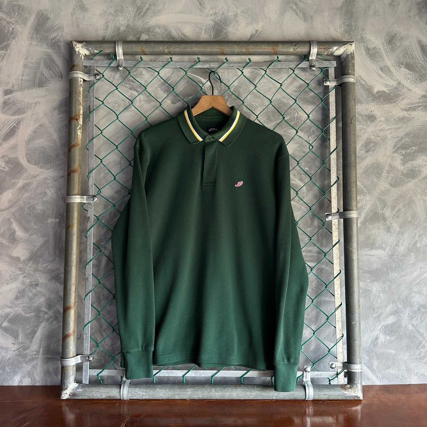 Camisa Polo Noah NYC De Hombre Talla L Color Verde Pique Con Textura Prepy