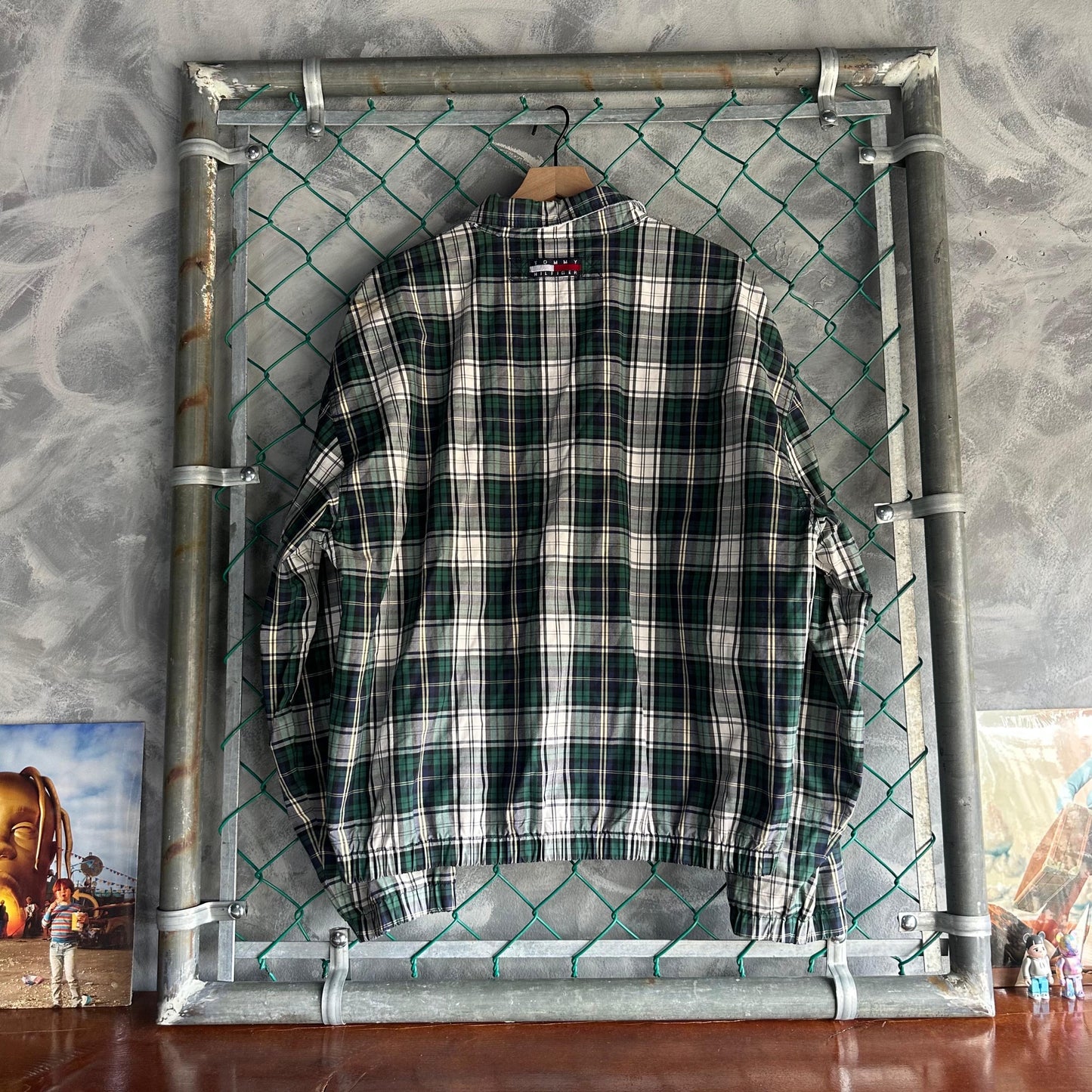 Chamarra Vintage Tommy Hilfiger De Hombre Talla XL Reversible Cuadros y Rayas Color Verde Blanco