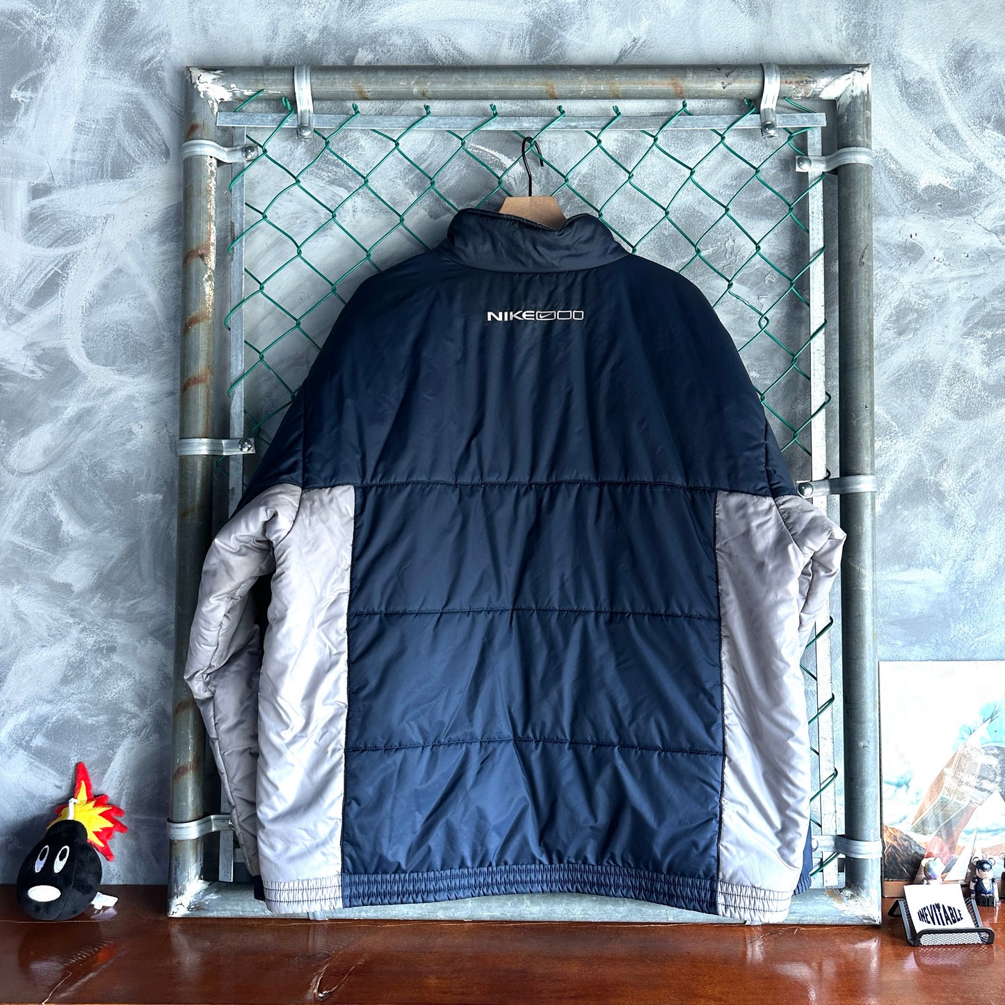 Chamarra Nike De Hombre Talla Xl Color Azul Y Gris Doble Vista Puffer Gruesa Minimalista