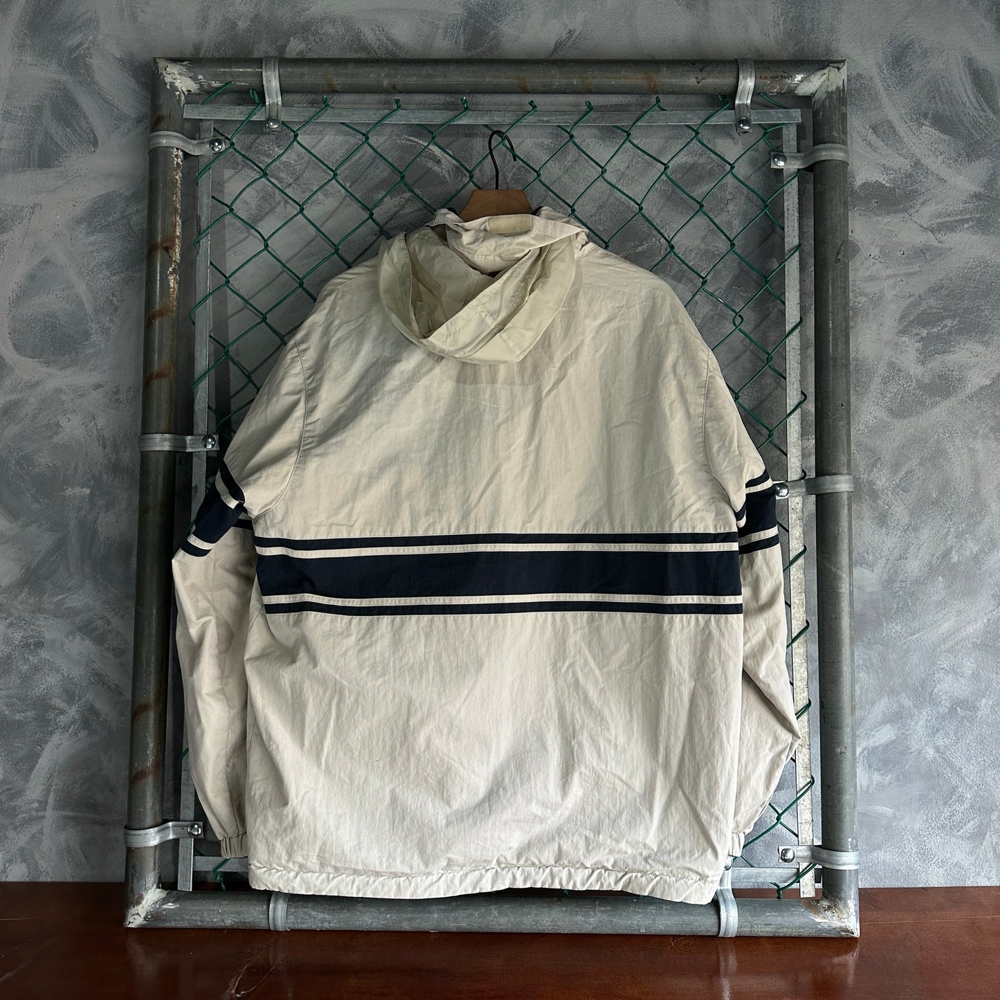 Chamarra Nautica De Hombre Talla XL Color Verde Y Beige Doble Vista Vintage Fleece Rompevientos