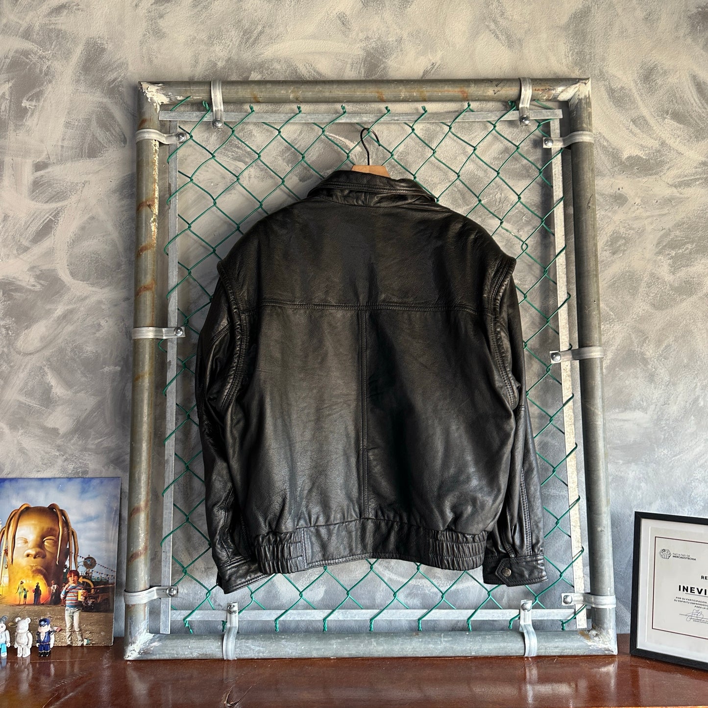 Chamarra De Cuero Vintage Mirage De Hombre Talla L Color Negro Piel Geniuna