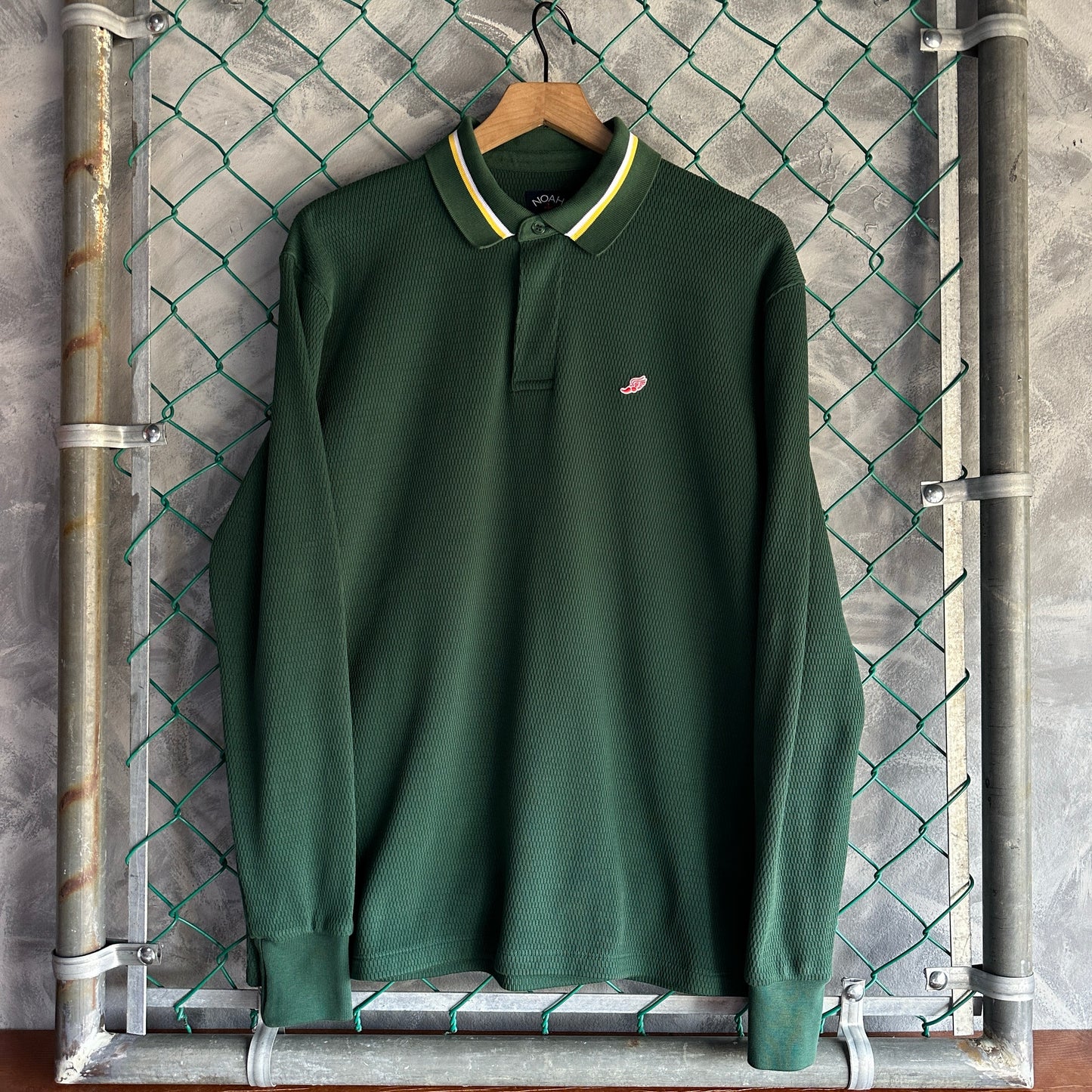 Camisa Polo Noah NYC De Hombre Talla L Color Verde Pique Con Textura Prepy
