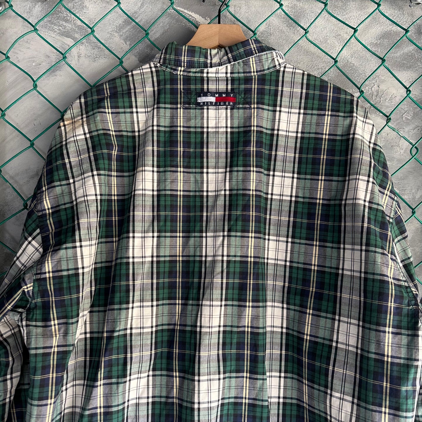 Chamarra Vintage Tommy Hilfiger De Hombre Talla XL Reversible Cuadros y Rayas Color Verde Blanco