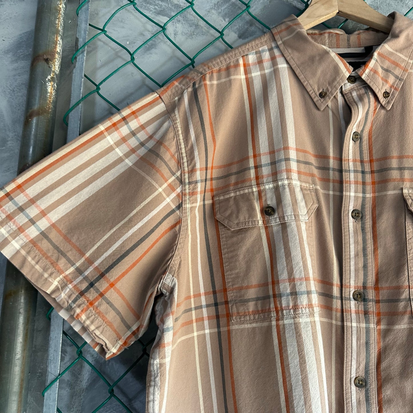 Camisa Botones Carhartt De Hombre Talla 2XL Color Café Claro Manga Corta Workwear Rayas