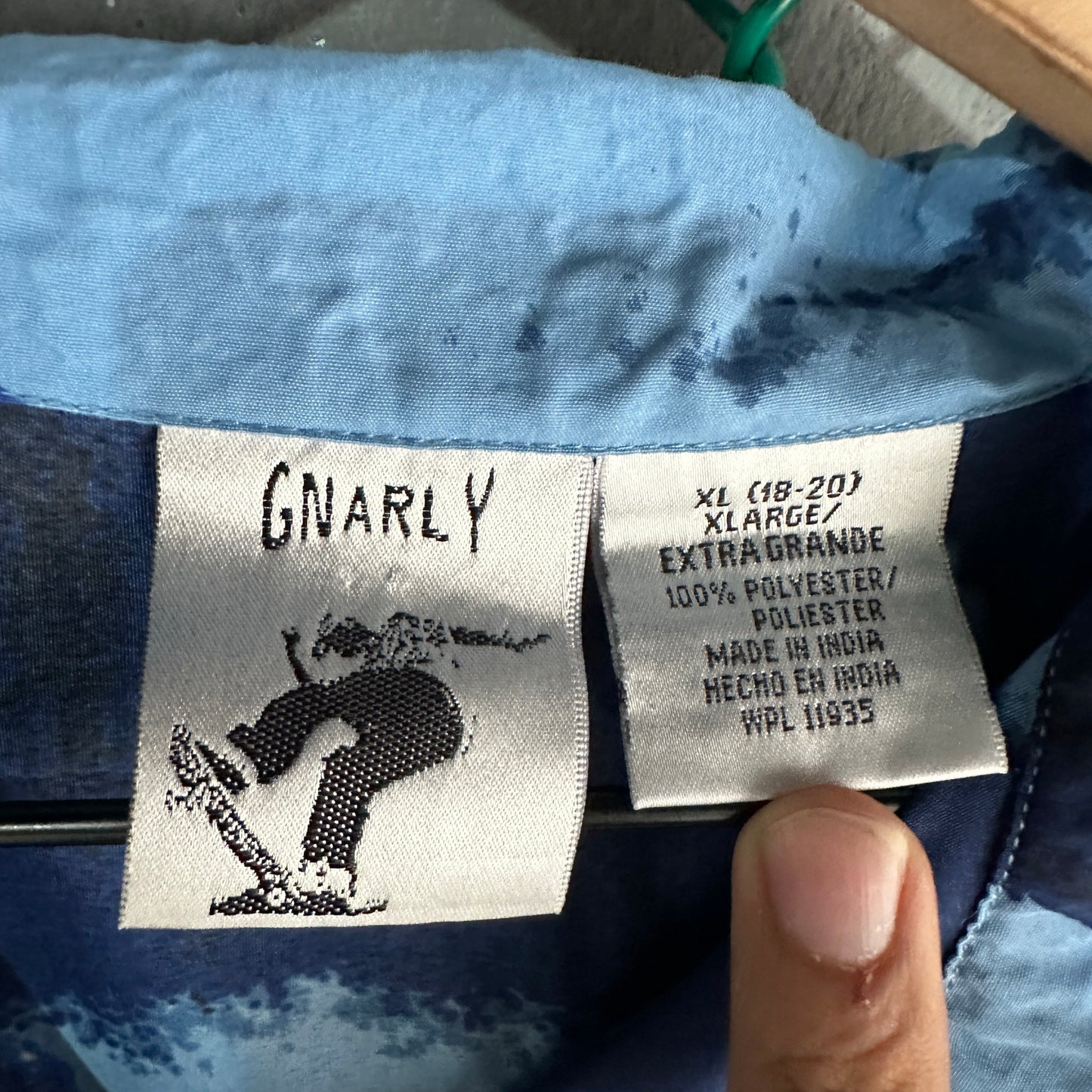 Camisa Y2K de Samurai De Hombre Talla XL Color Azul De Botones AOP Gnarly