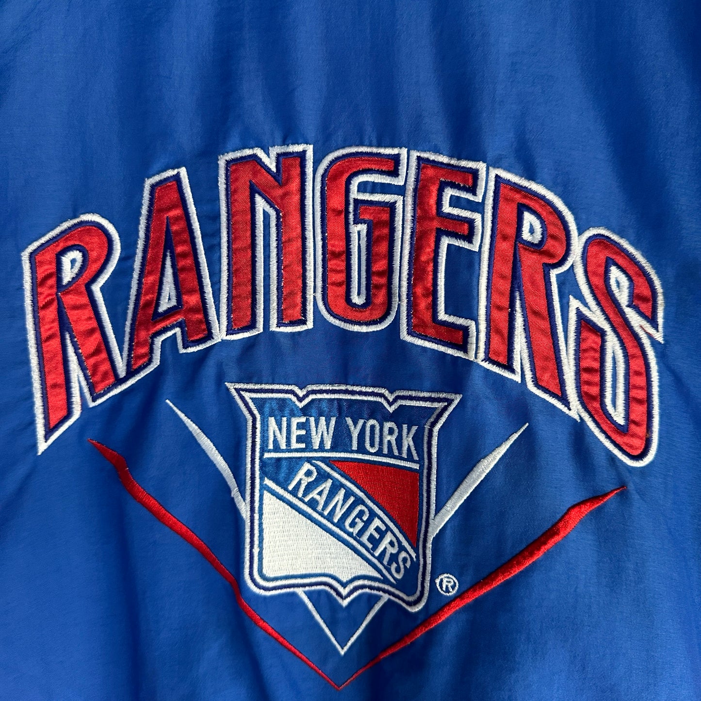 Chamarra Vintage De Hockey NY Rangers Chalk Line De Hombre Talla Xl Color Azul Rojo Con Ziper 80s