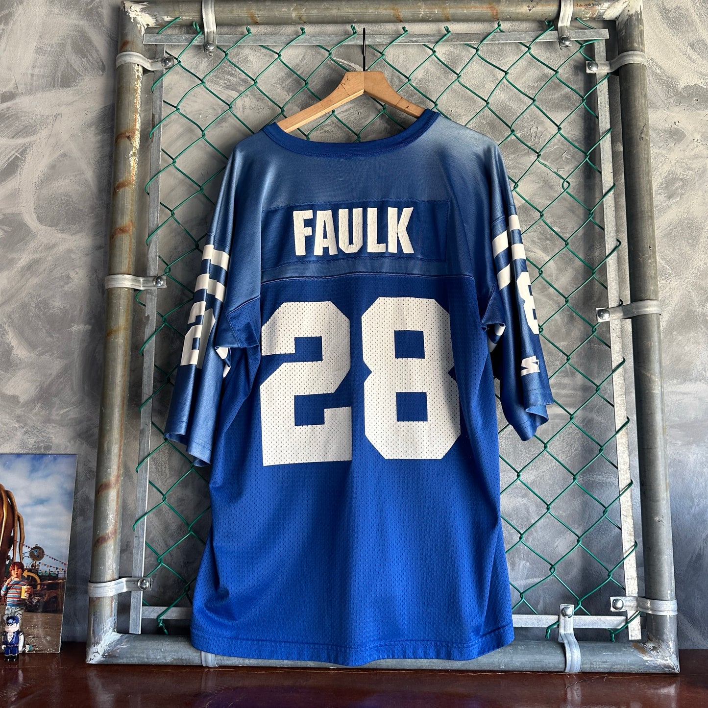 Jersey Vintage de Indianápolis Colts Marshall Faulk 28 Starter De Hombre Talla XL Color Azul NFL