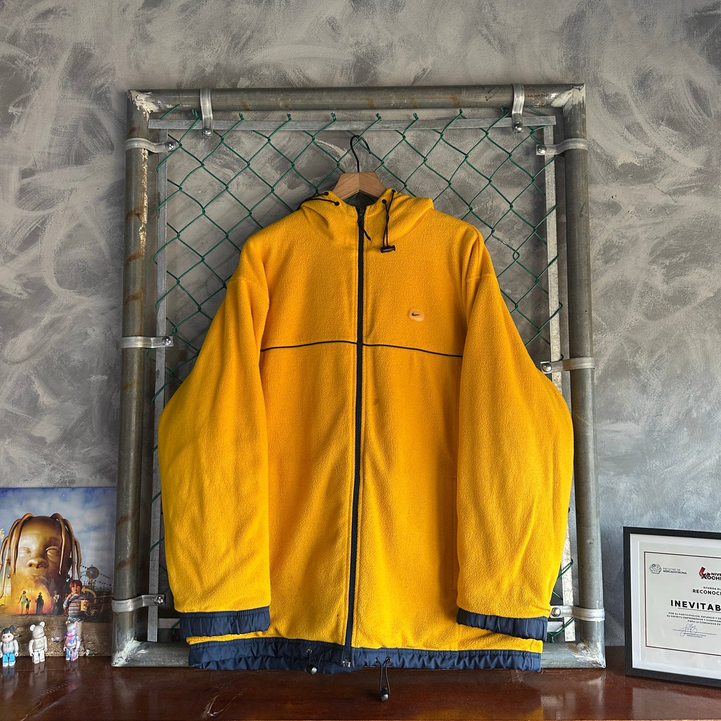 Chamarra Doble vista Vintage Nike De Hombre Talla L Color Azul Amarillo Polar 2000s
