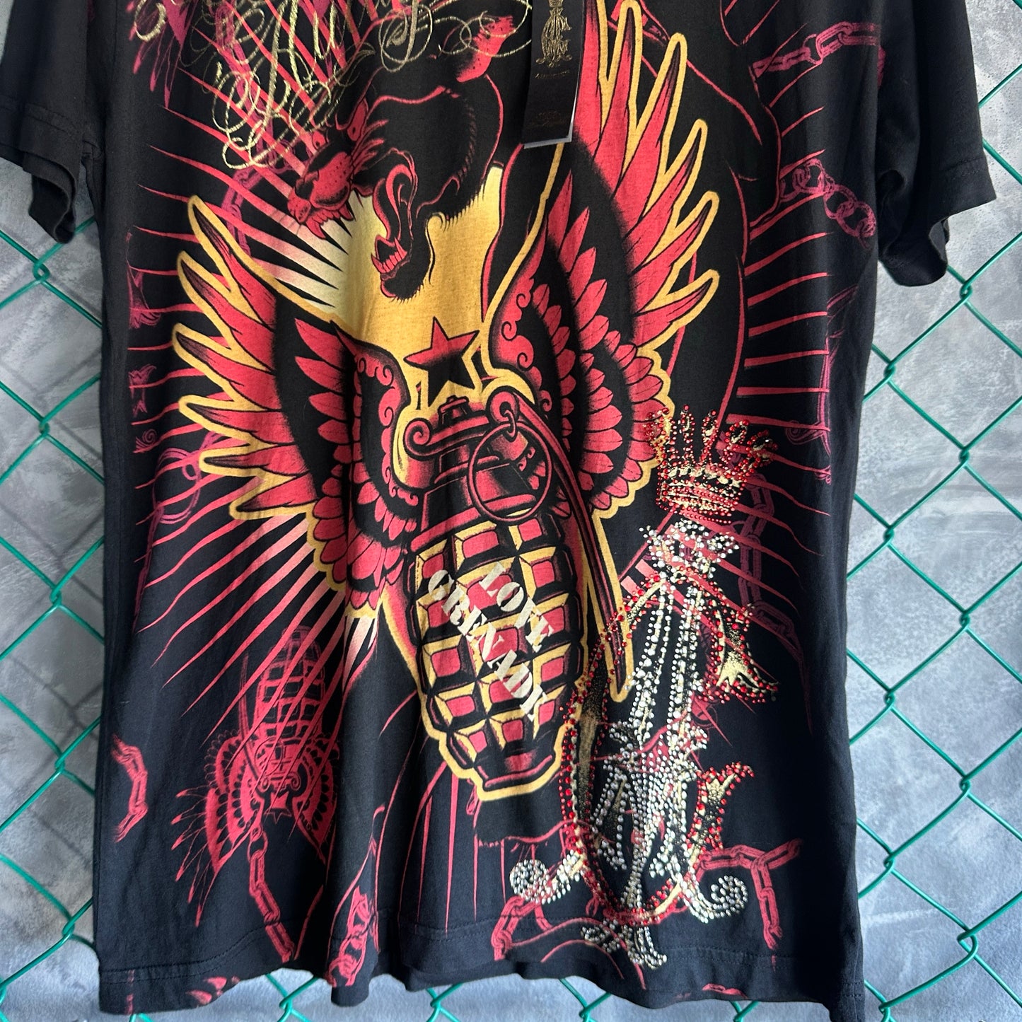 Camisa Y2K Christian Audigier De Hombre Talla M Color Negro Con Brillos Ed Hardy Nueva AOP