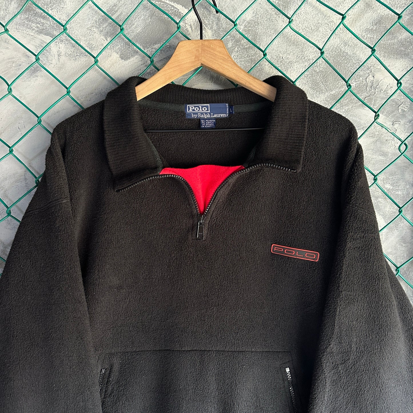 Sueter Vintage Polo Ralph Lauren De Hombre Talla L Color Negro Polar Sin Gorro Con Cuello Polo