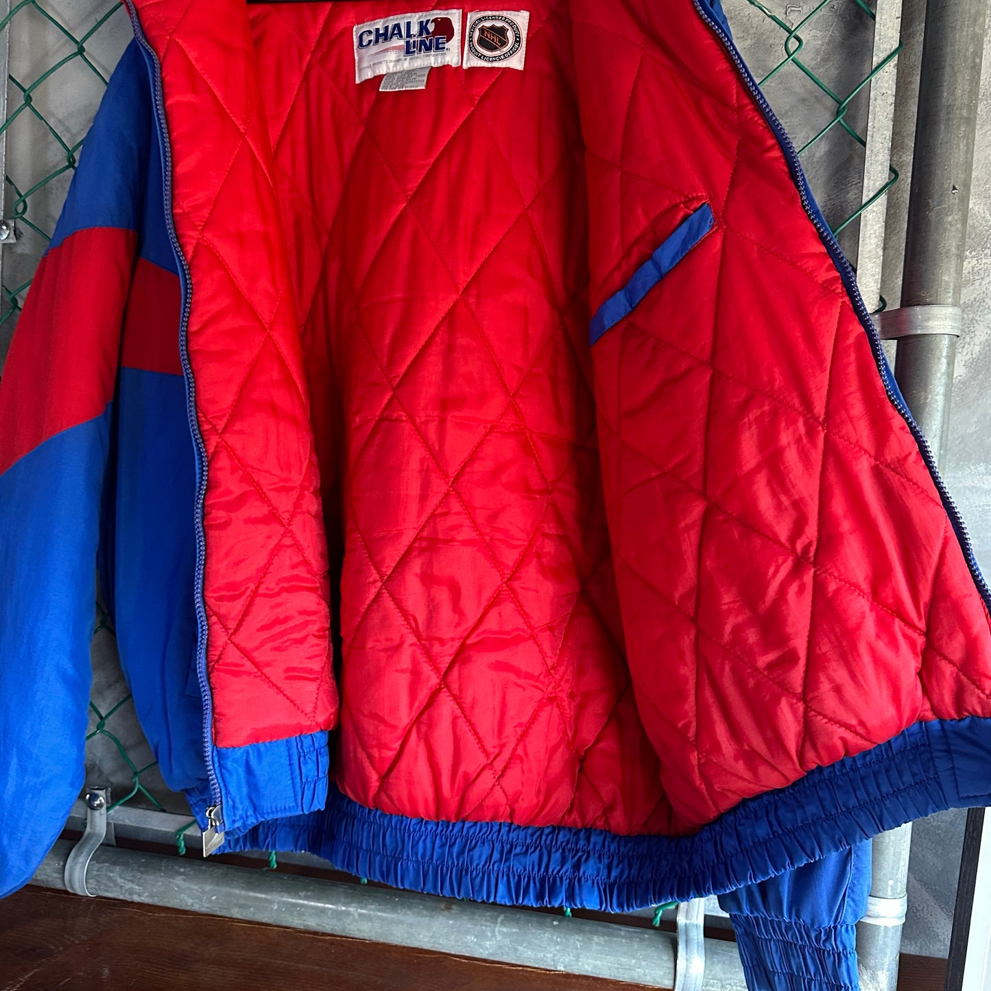 Chamarra Vintage De Hockey NY Rangers Chalk Line De Hombre Talla Xl Color Azul Rojo Con Ziper 80s