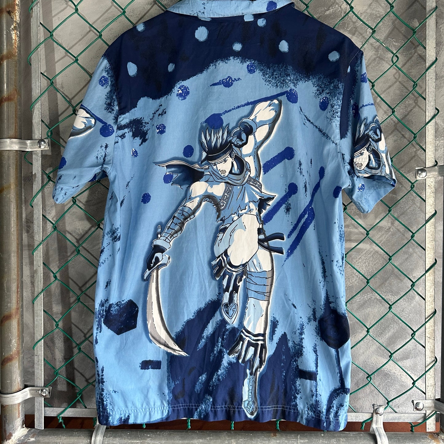 Camisa Y2K de Samurai De Hombre Talla XL Color Azul De Botones AOP Gnarly