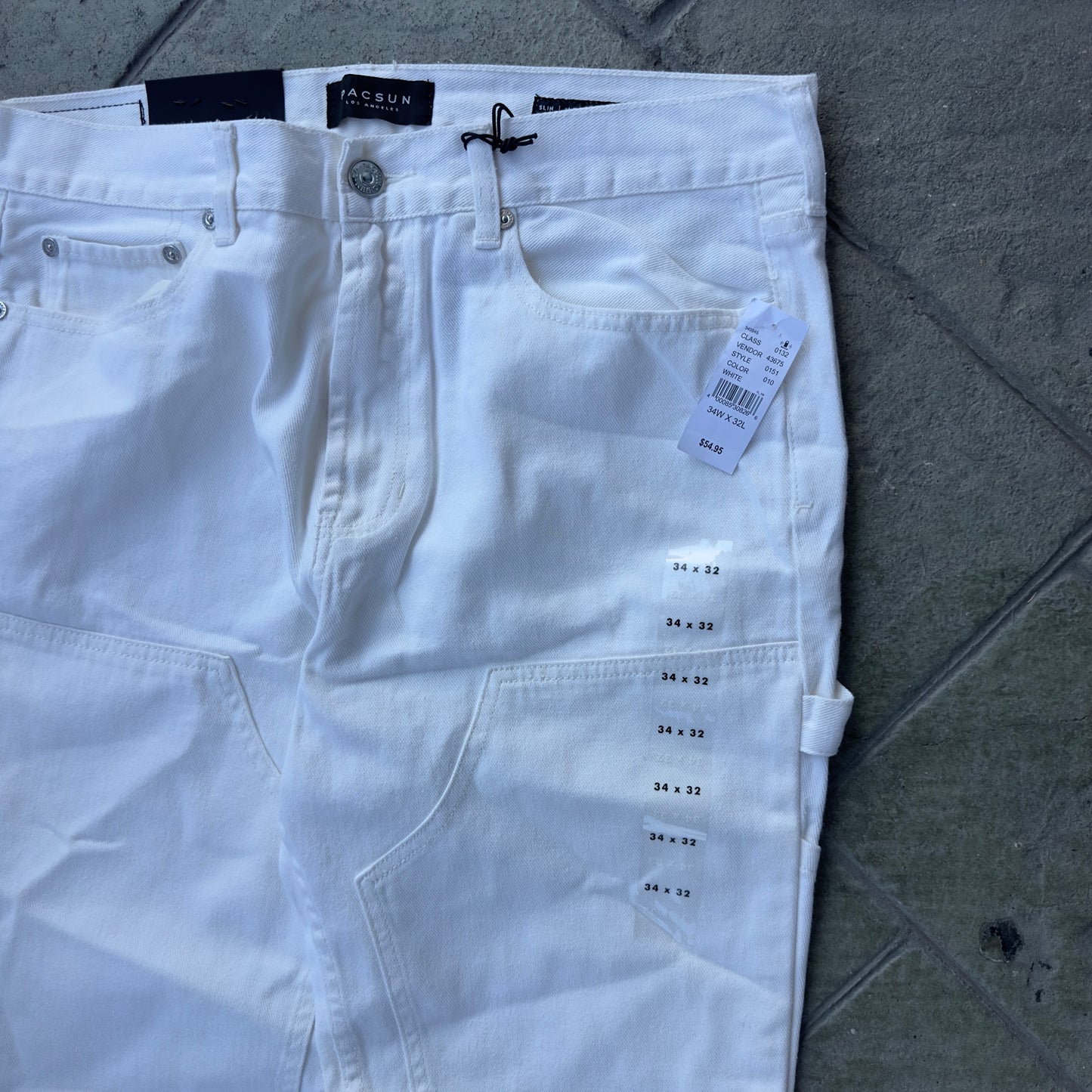 Pantalon Pacsun De Hombre Talla 34x32 Color Blanco Doble Rodilla de Mezclilla Nuevo Con Etiquetas