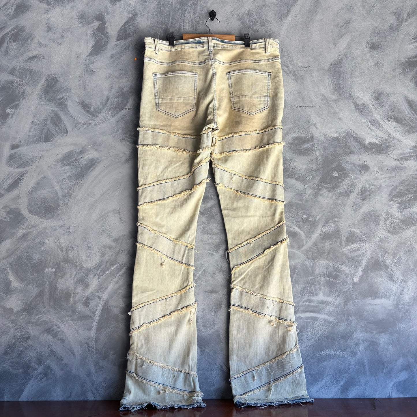 Pantalón Nuevo Novamen Para Hombre Talla 38 Azul Beige Deslavado Descocido