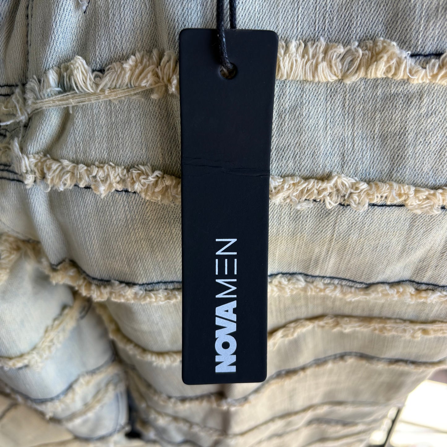 Pantalón Nuevo Novamen Para Hombre Talla 38 Azul Beige Deslavado Descocido