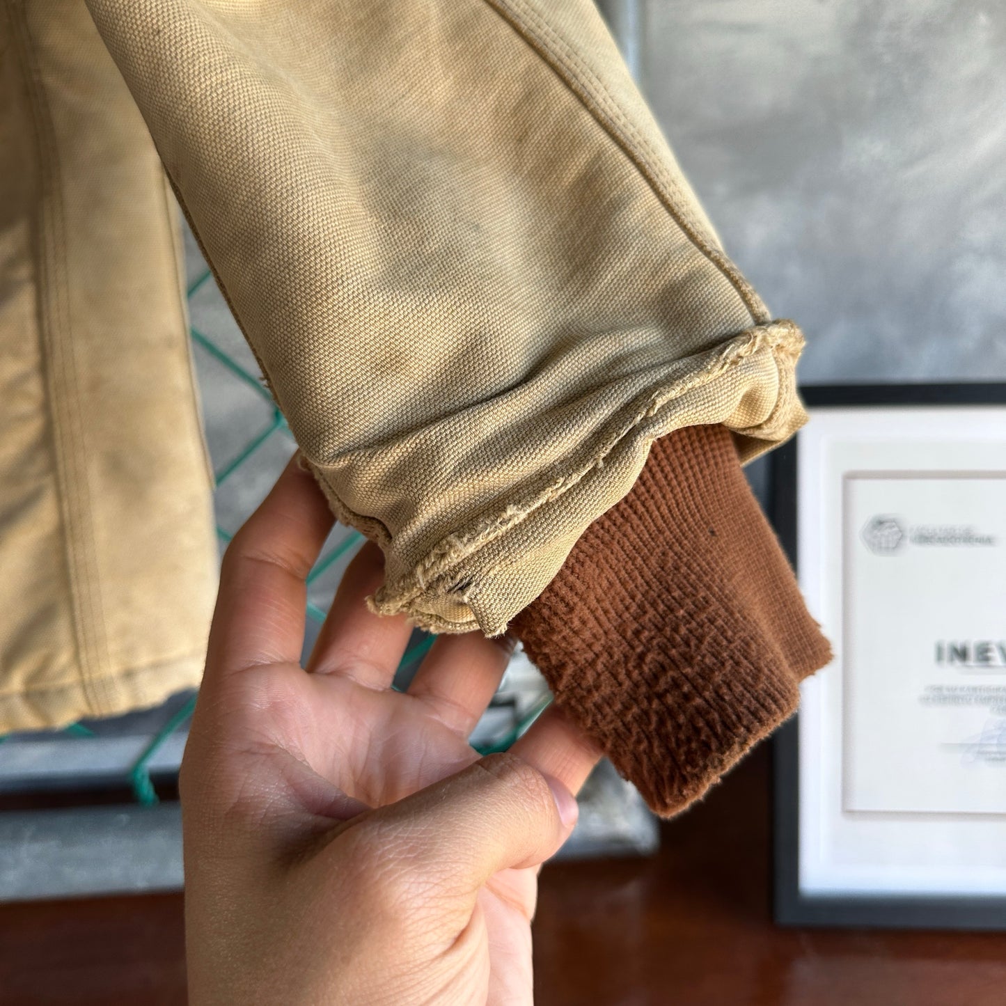 Chamarra Carhartt De Hombre Talla L Color Camel Cafe Desvanecido Artic Big Logo Distressed
