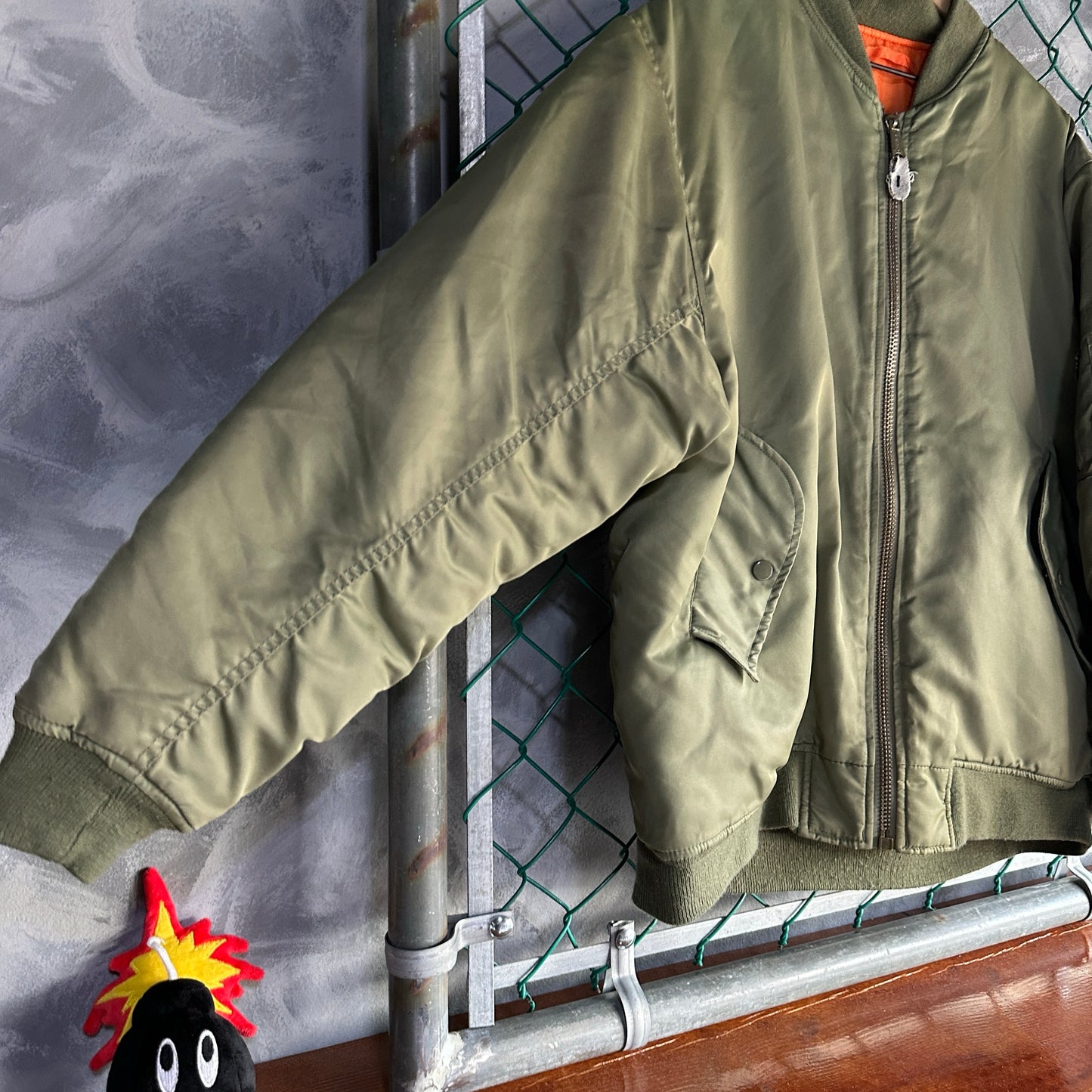 Chamarra Vintage Bomber De Hombre Talla S Queda a L Color Verde Naranaja Doble Vista Aviador