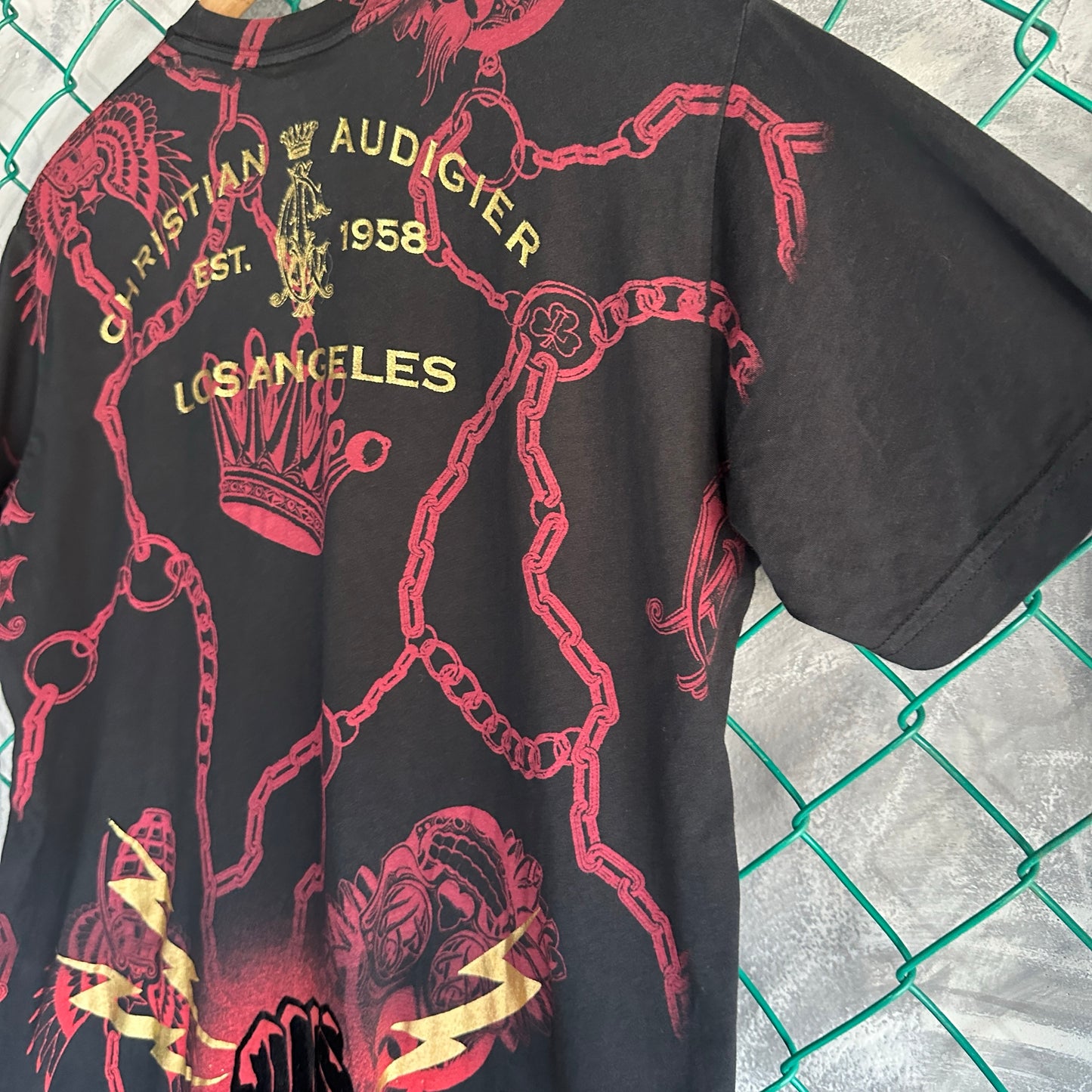 Camisa Y2K Christian Audigier De Hombre Talla M Color Negro Con Brillos Ed Hardy Nueva AOP