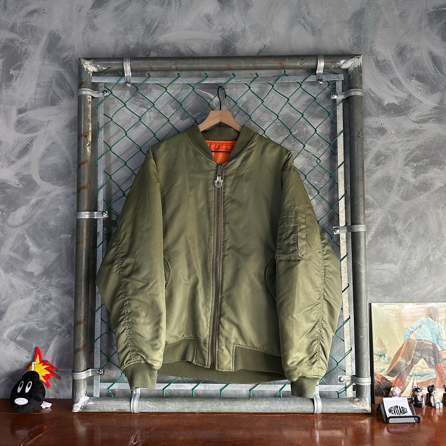 Chamarra Vintage Bomber De Hombre Talla S Queda a L Color Verde Naranaja Doble Vista Aviador