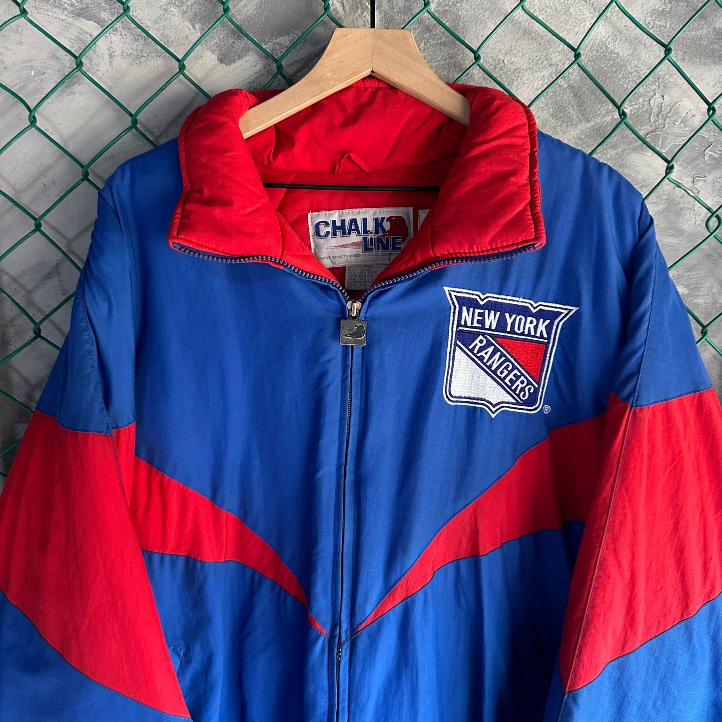 Chamarra Vintage De Hockey NY Rangers Chalk Line De Hombre Talla Xl Color Azul Rojo Con Ziper 80s