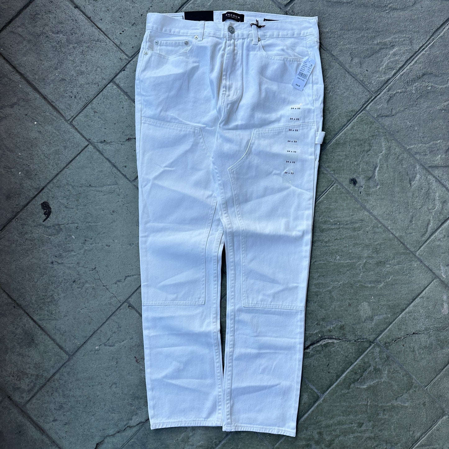 Pantalon Pacsun De Hombre Talla 34x32 Color Blanco Doble Rodilla de Mezclilla Nuevo Con Etiquetas