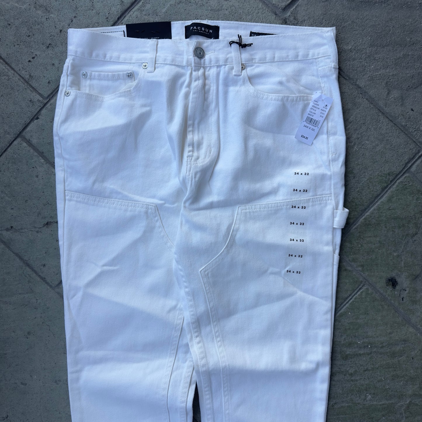Pantalon Pacsun De Hombre Talla 34x32 Color Blanco Doble Rodilla de Mezclilla Nuevo Con Etiquetas