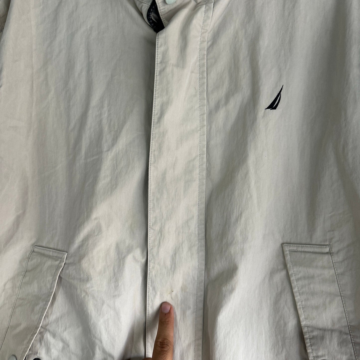 Chamarra Nautica De Hombre Talla XL Color Verde Y Beige Doble Vista Vintage Fleece Rompevientos
