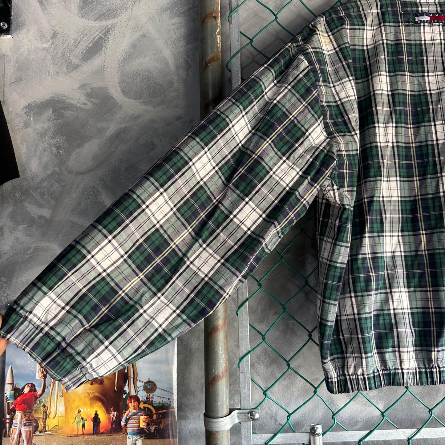 Chamarra Vintage Tommy Hilfiger De Hombre Talla XL Reversible Cuadros y Rayas Color Verde Blanco
