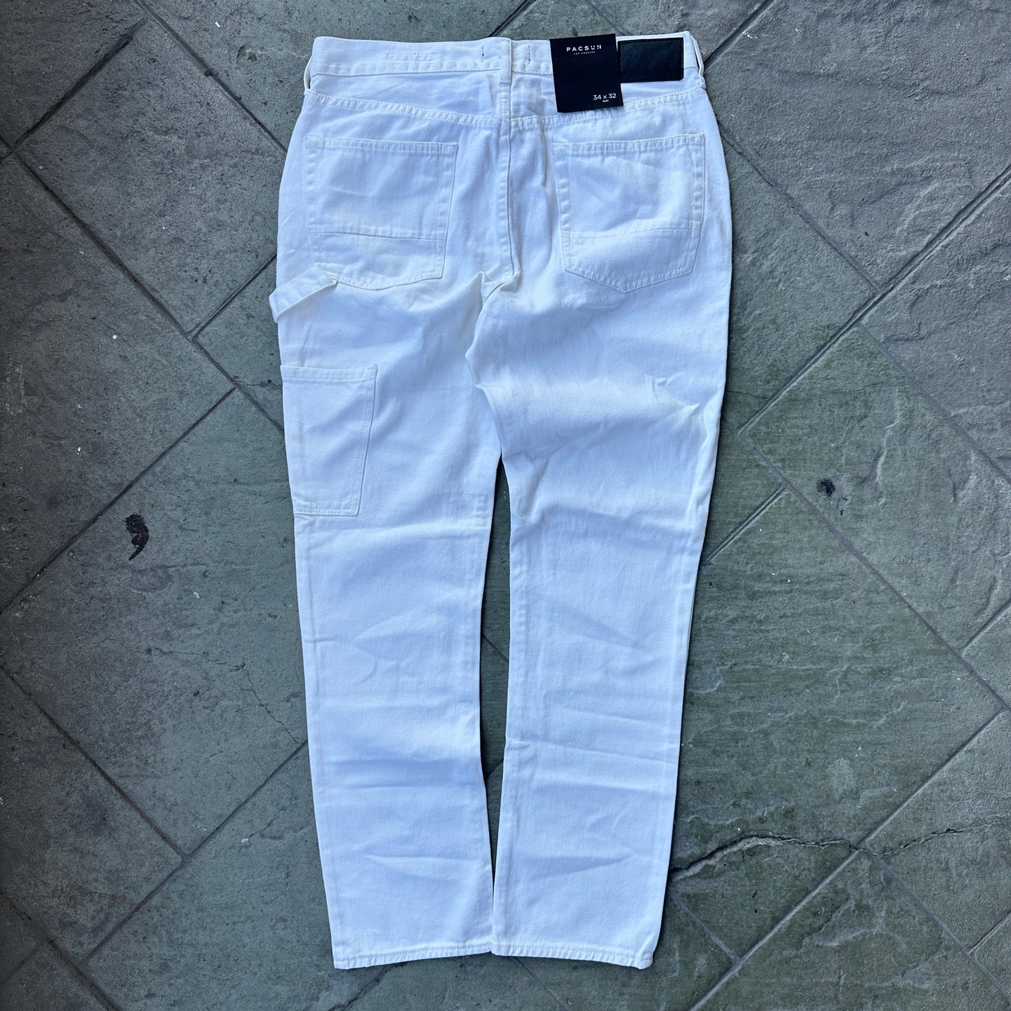 Pantalon Pacsun De Hombre Talla 34x32 Color Blanco Doble Rodilla de Mezclilla Nuevo Con Etiquetas