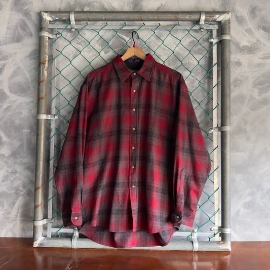 Camisa de Botenes de Lana Pendleton De Hombre Talla L Franela De Cuadros Rojos Y Gris Y Negro