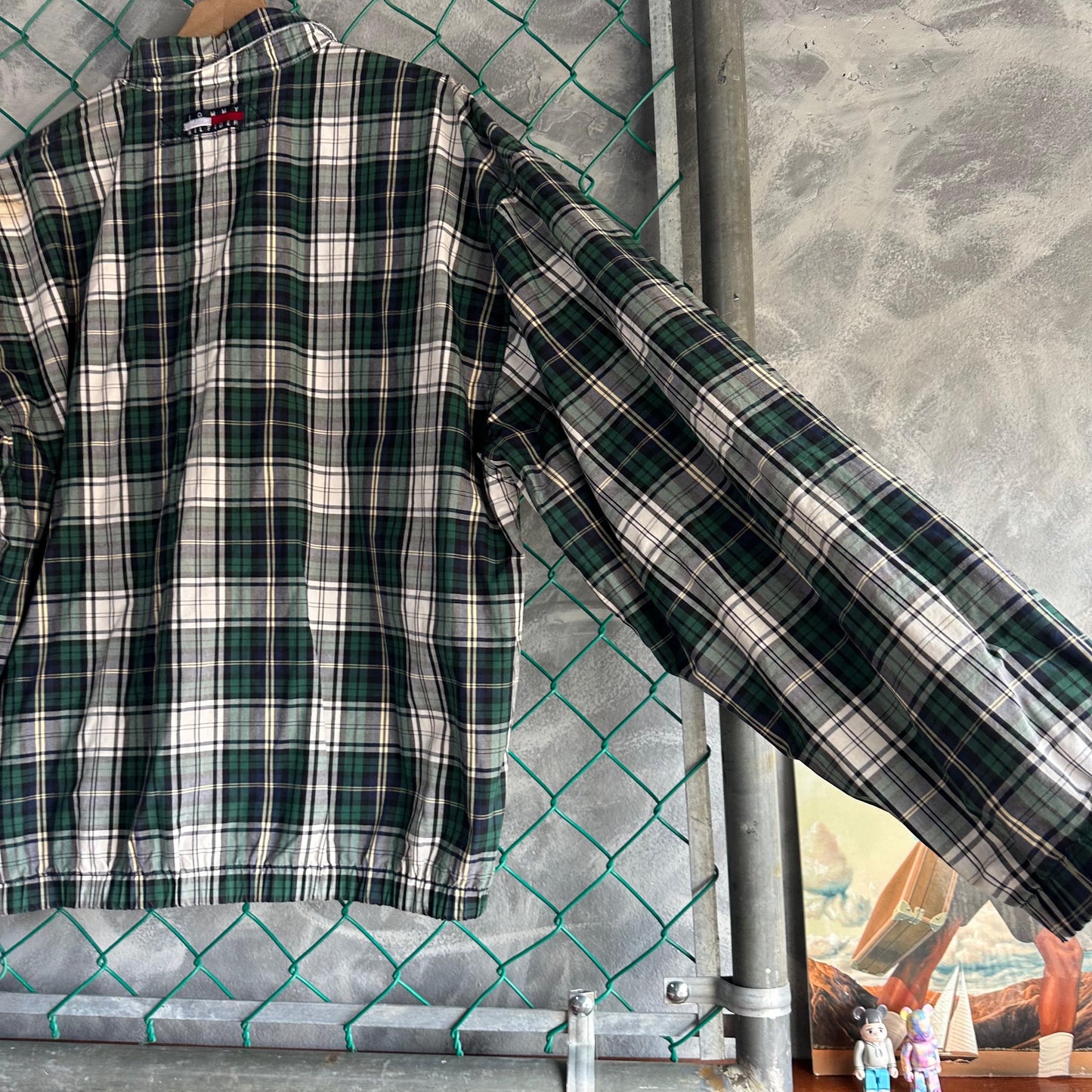 Chamarra Vintage Tommy Hilfiger De Hombre Talla XL Reversible Cuadros y Rayas Color Verde Blanco