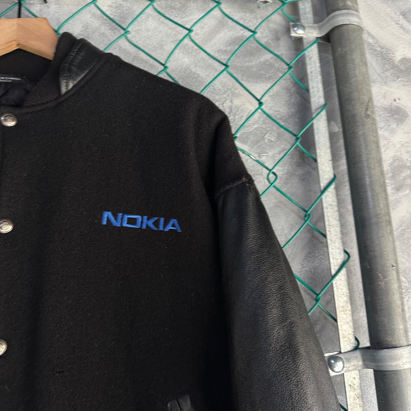 Chamarra Vintage Nokia San Diego Global De Hombre Talla XL Color Negro Varsity Letterman De Piel