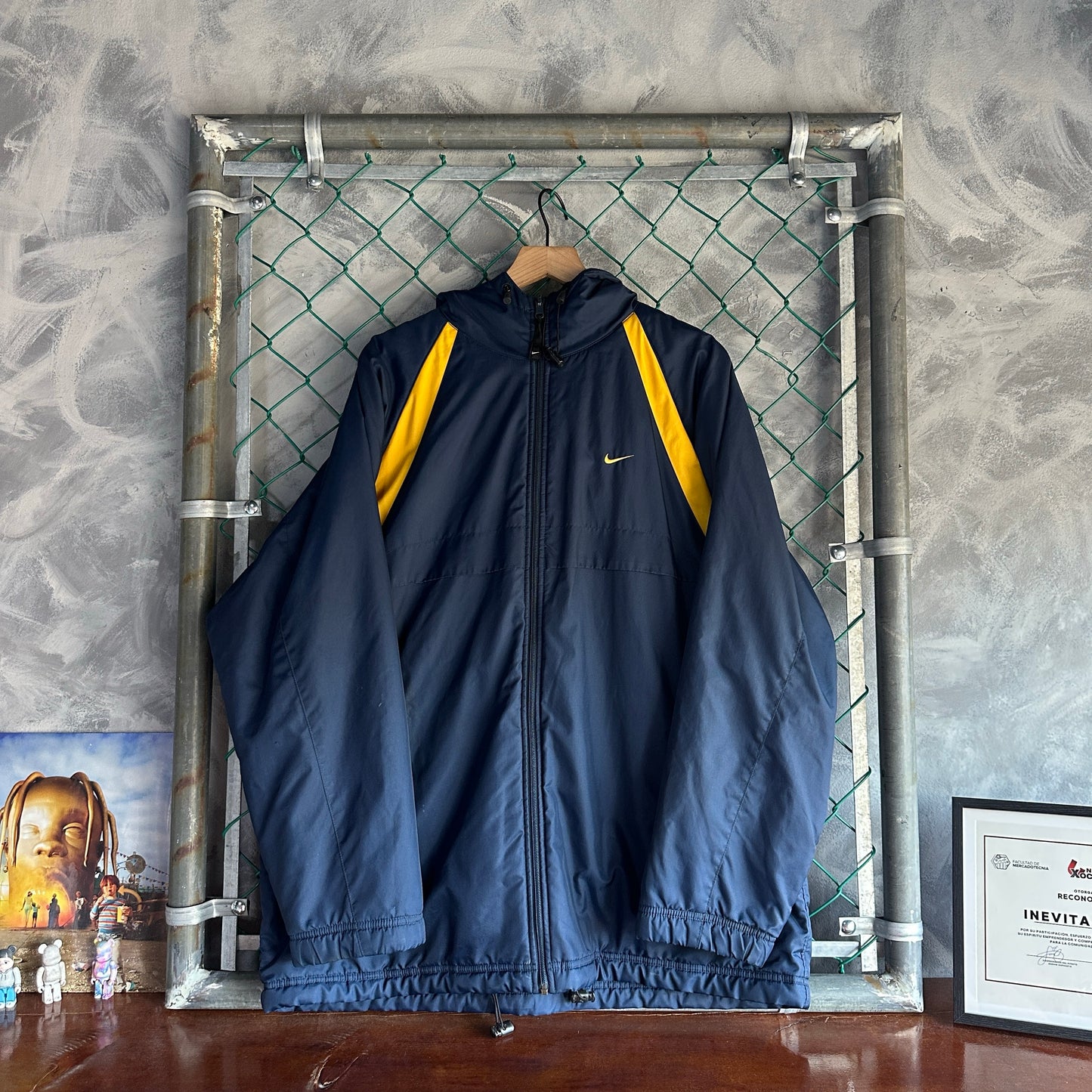 Chamarra Doble vista Vintage Nike De Hombre Talla L Color Azul Amarillo Polar 2000s