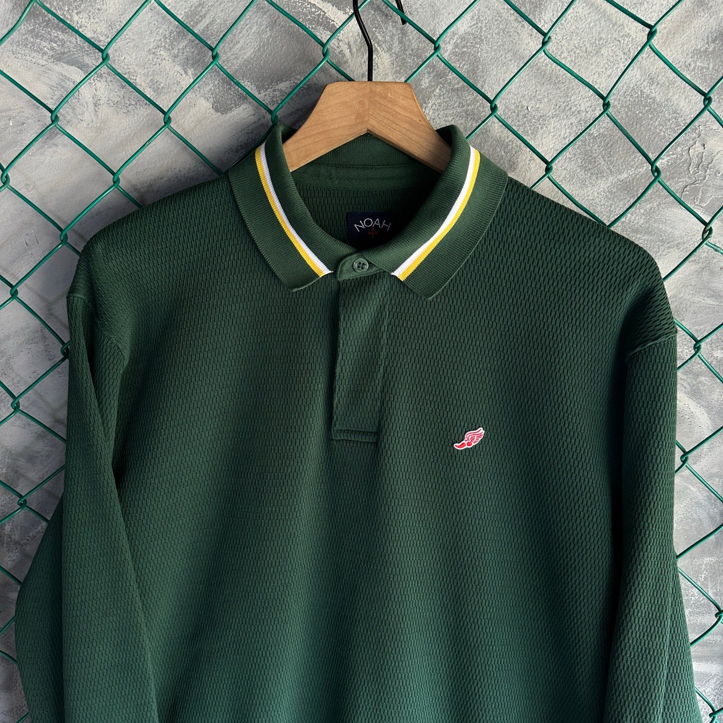 Camisa Polo Noah NYC De Hombre Talla L Color Verde Pique Con Textura Prepy