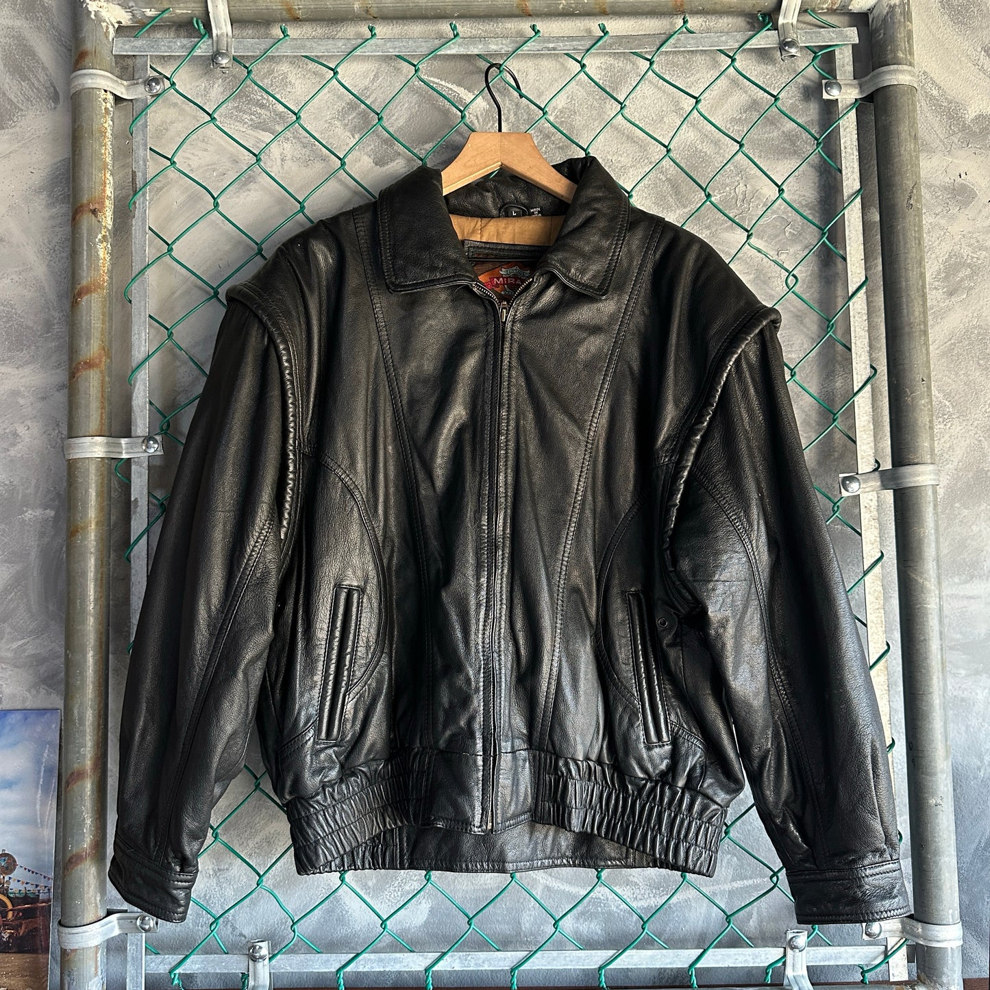 Chamarra De Cuero Vintage Mirage De Hombre Talla L Color Negro Piel Geniuna