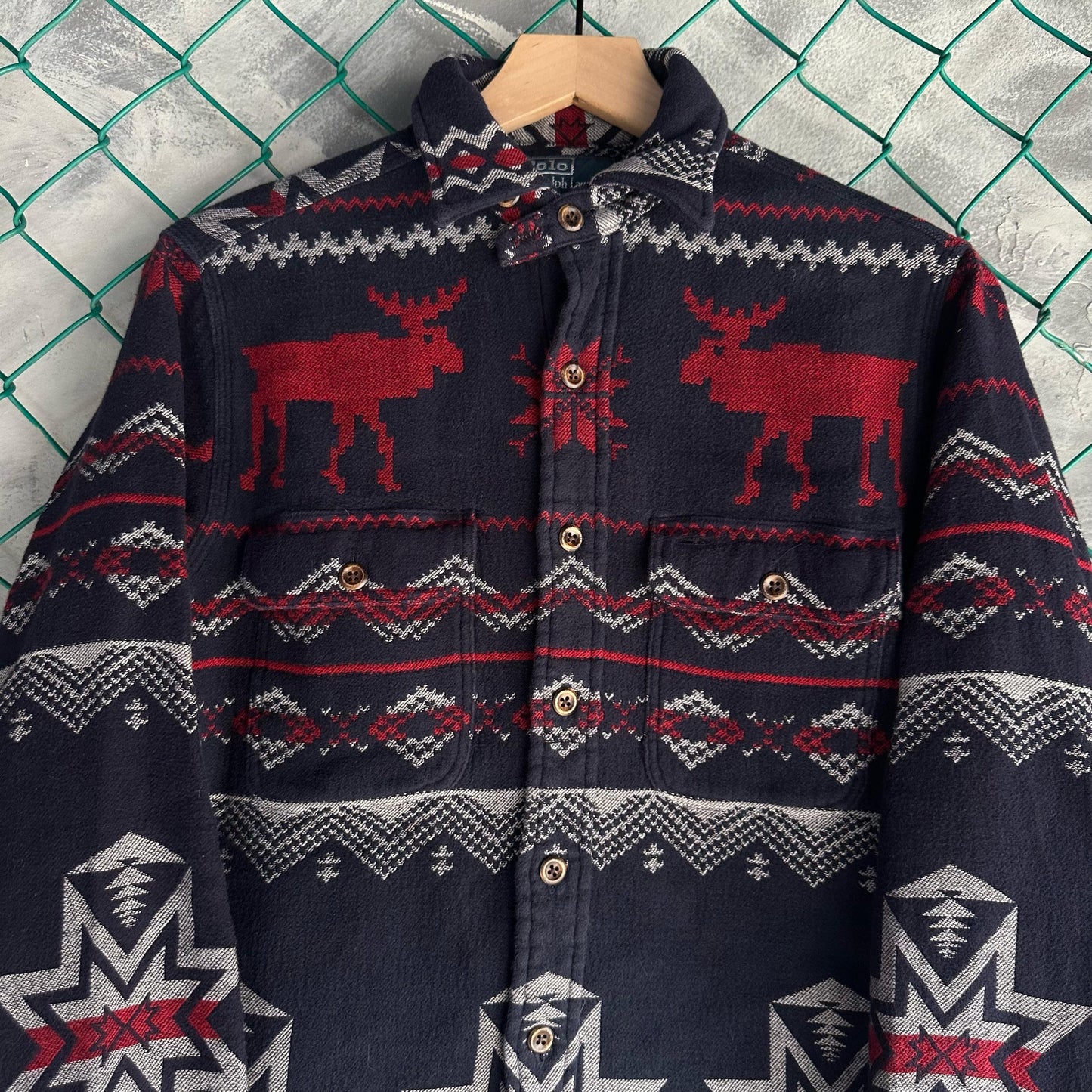 Franela Vintage Polo Ralph Lauren De Hombre Tall S Color Azul Marino Jacquard Alces