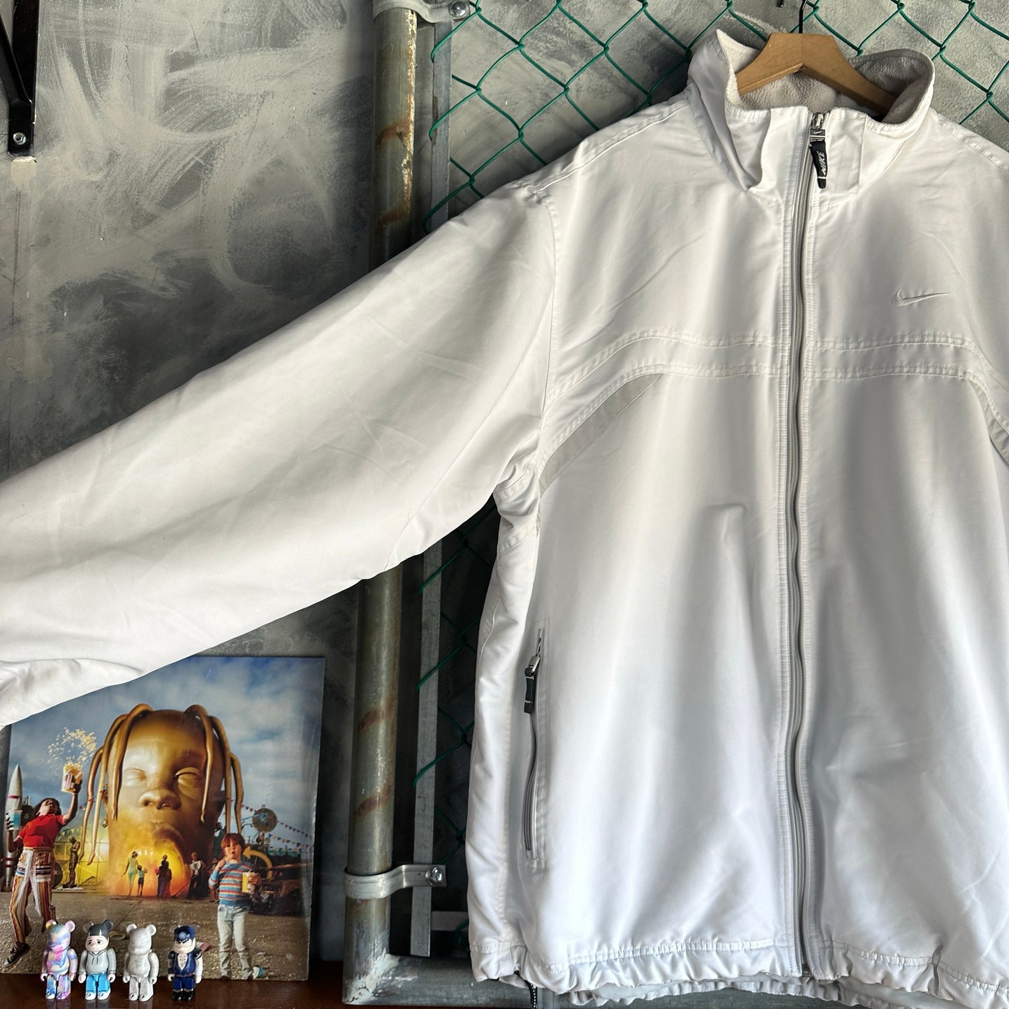 Chamarra Vintage Nike De Hombre Talla 2XL Color Blanco Polar Y2K