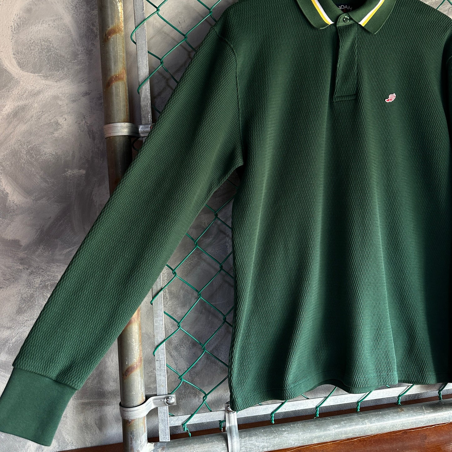 Camisa Polo Noah NYC De Hombre Talla L Color Verde Pique Con Textura Prepy