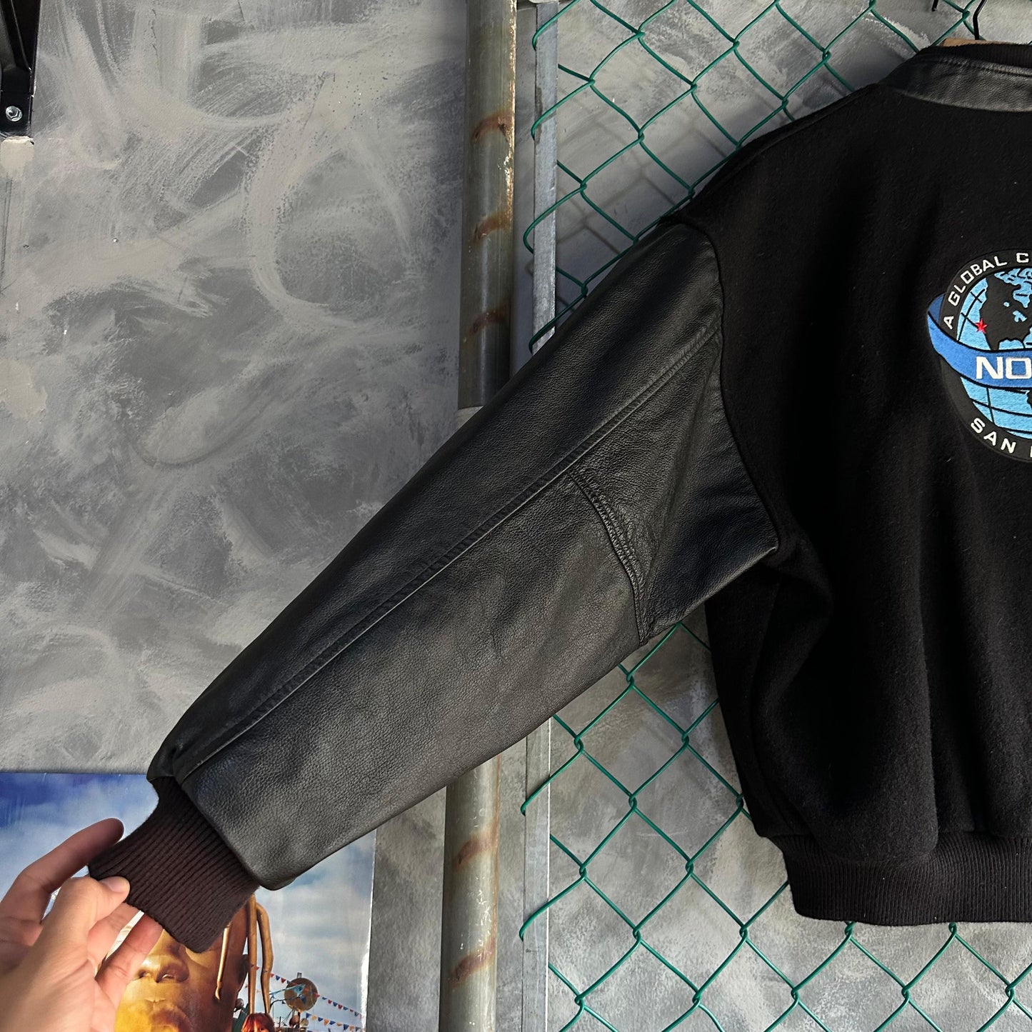 Chamarra Vintage Nokia San Diego Global De Hombre Talla XL Color Negro Varsity Letterman De Piel