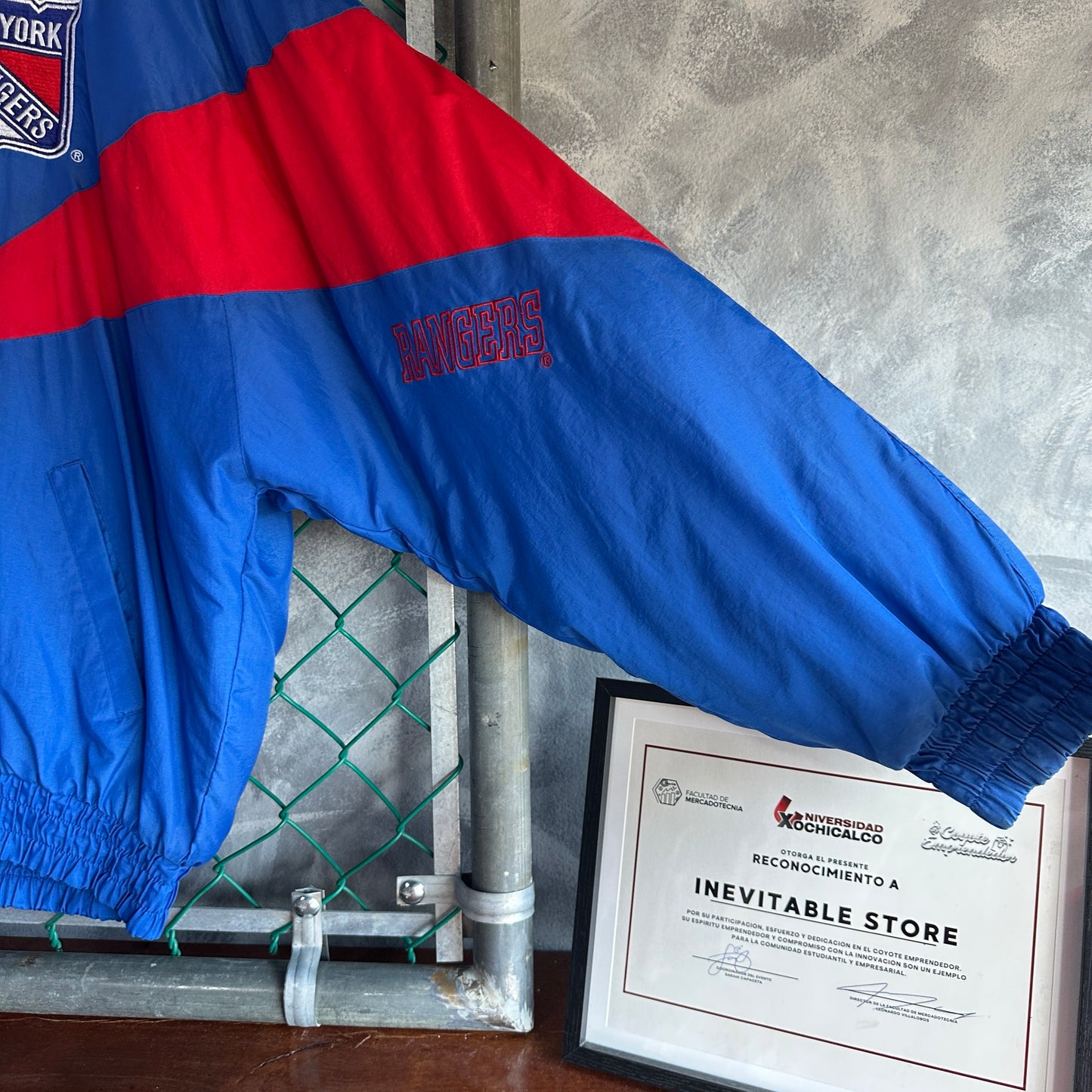 Chamarra Vintage De Hockey NY Rangers Chalk Line De Hombre Talla Xl Color Azul Rojo Con Ziper 80s