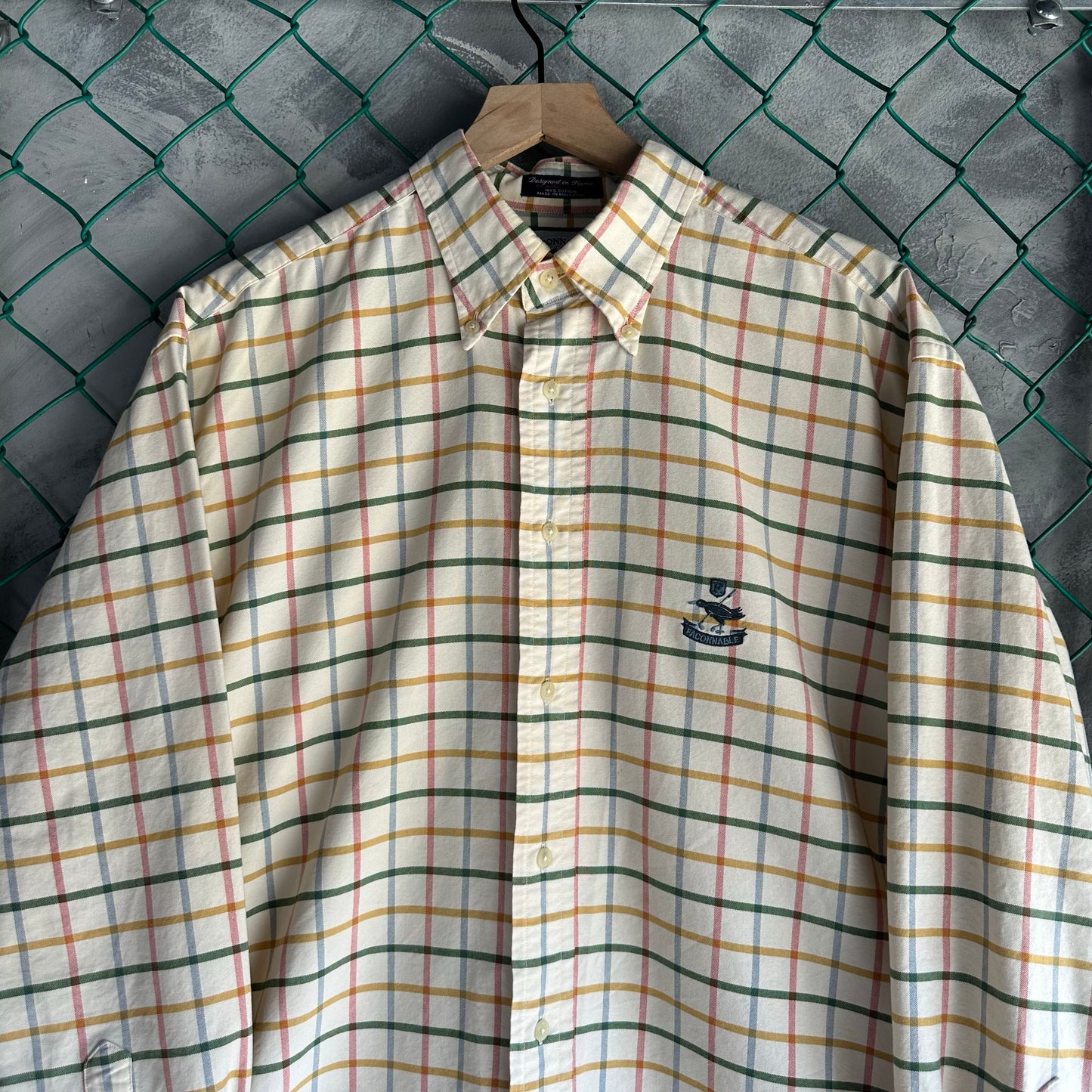 Camisa De Botones Faconnable De Hombre Talla L Color Crema De Cuadros De Vestir