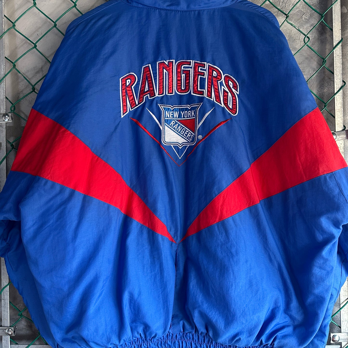 Chamarra Vintage De Hockey NY Rangers Chalk Line De Hombre Talla Xl Color Azul Rojo Con Ziper 80s