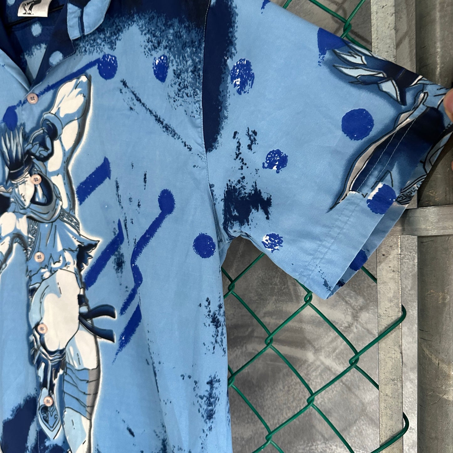 Camisa Y2K de Samurai De Hombre Talla XL Color Azul De Botones AOP Gnarly