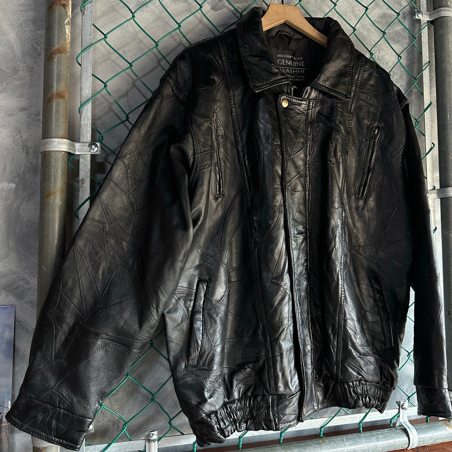 Chamarra De Piel De Cordero Vintage De Hombre Talla XL Mosaico Italiano Cuero