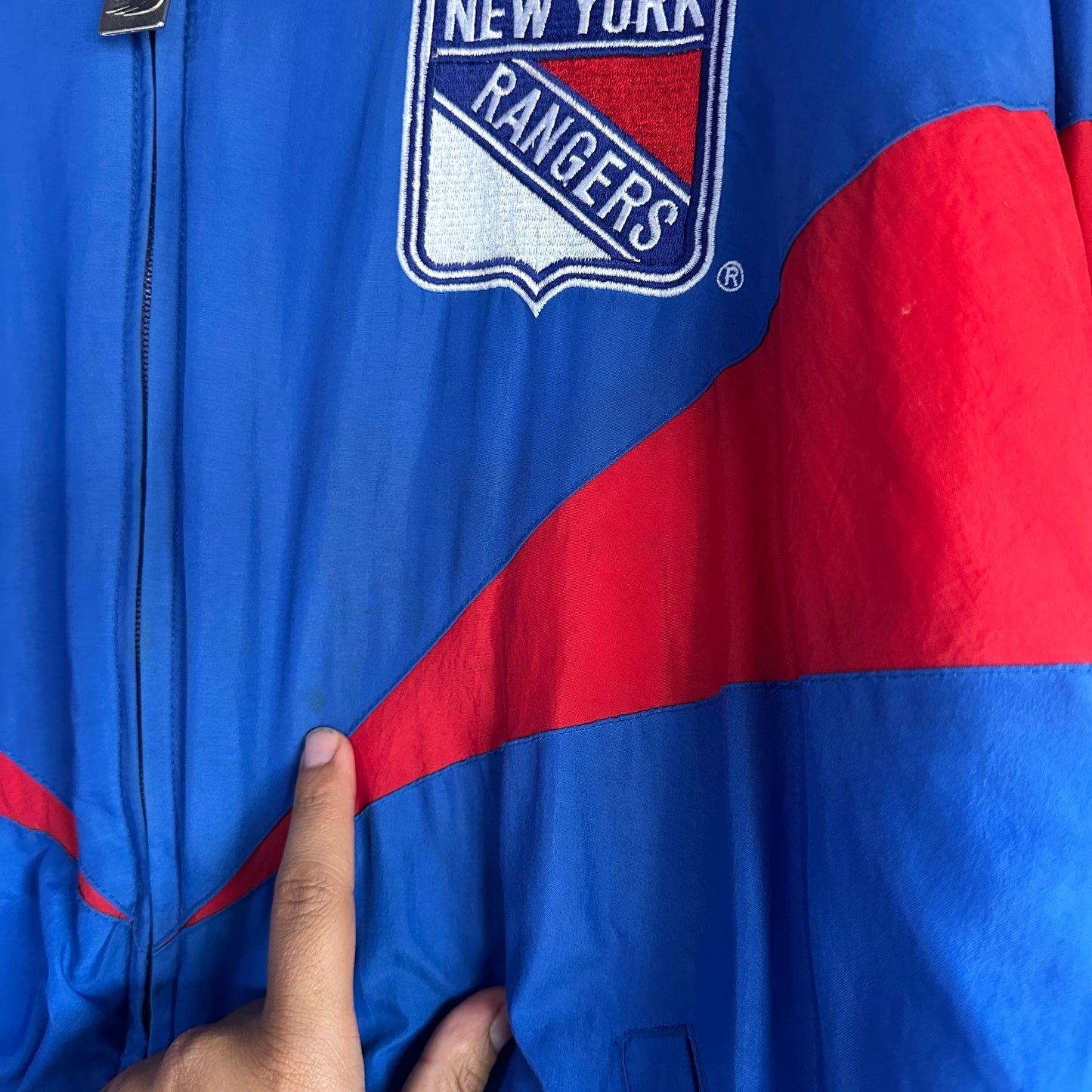 Chamarra Vintage De Hockey NY Rangers Chalk Line De Hombre Talla Xl Color Azul Rojo Con Ziper 80s
