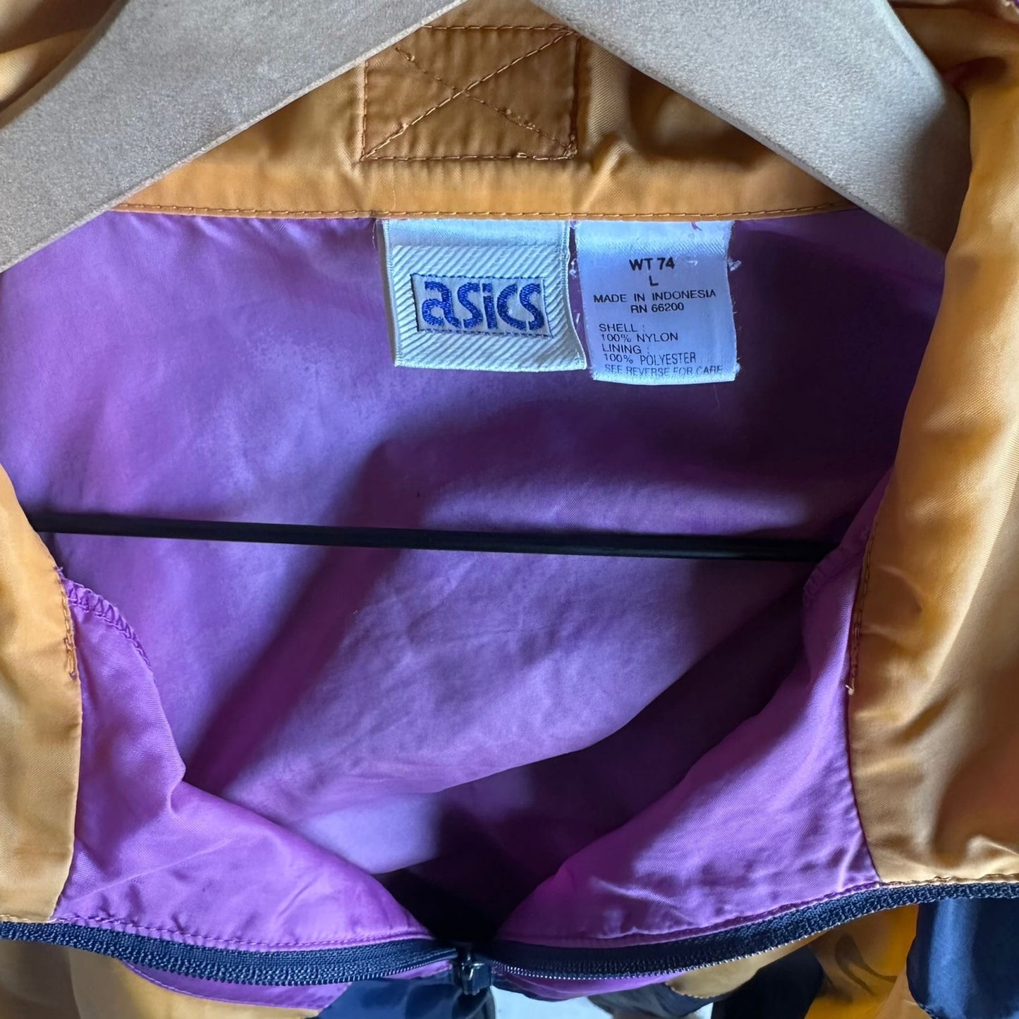 Chamarra Vintage Asics De Hombre Talla L Color Azul Morado Rompevientos 80s