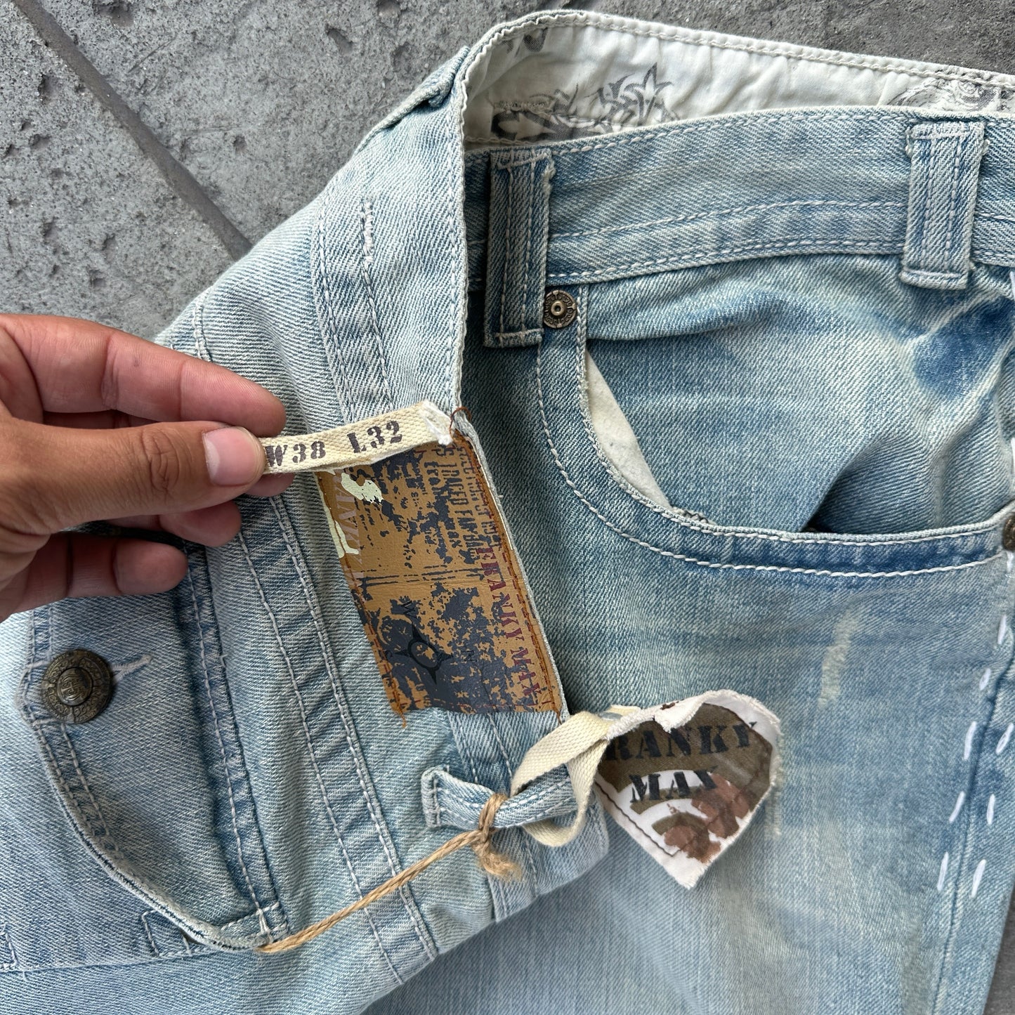 Pantalon Franky Max De Hombre Talla 38x32 Azul Claro Con Rasgados Nuevo Con Etiquetas Y2K Recto