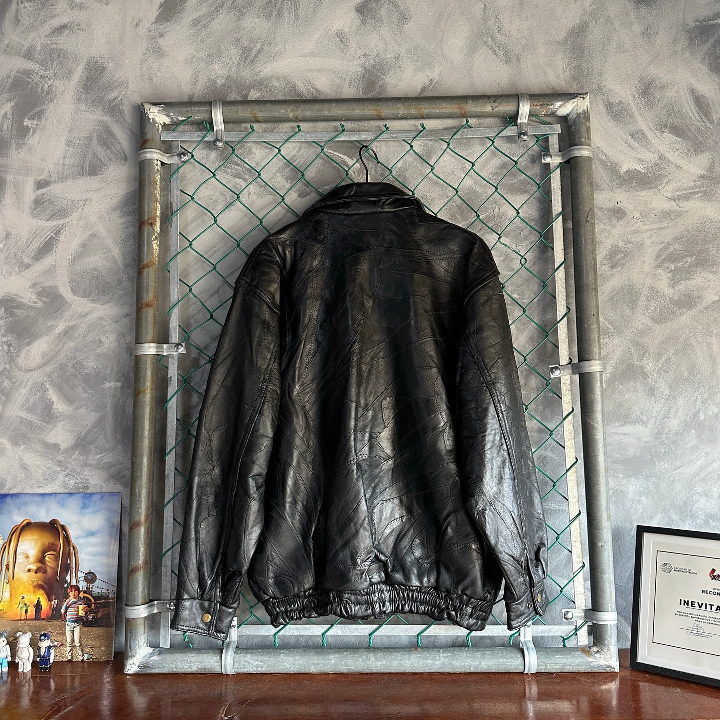 Chamarra De Piel De Cordero Vintage De Hombre Talla XL Mosaico Italiano Cuero